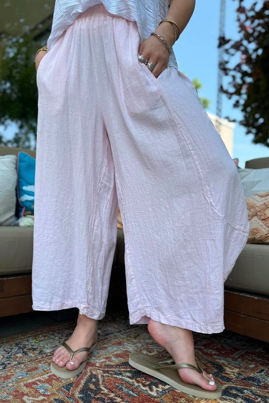 Sandbar Linen Blend Barrel Culotte Pant Rosewater